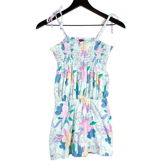 Tea Collection Romper Floral Shirred Blue Pink - Girls Size 12 - Picture 1 of 8